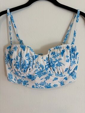 🌸 wild fable White and Blue Floral Bikini Top